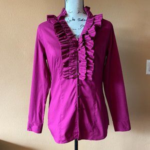 Soft Surroundings Ruffle Button Down Blouse Top